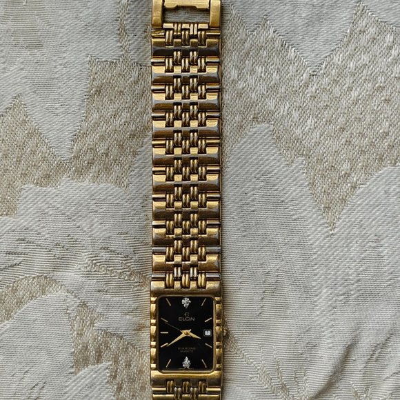 Elgin Black and Gold Tone Diamond Quartz Stainless Steel Watch - Picture 10 of 16